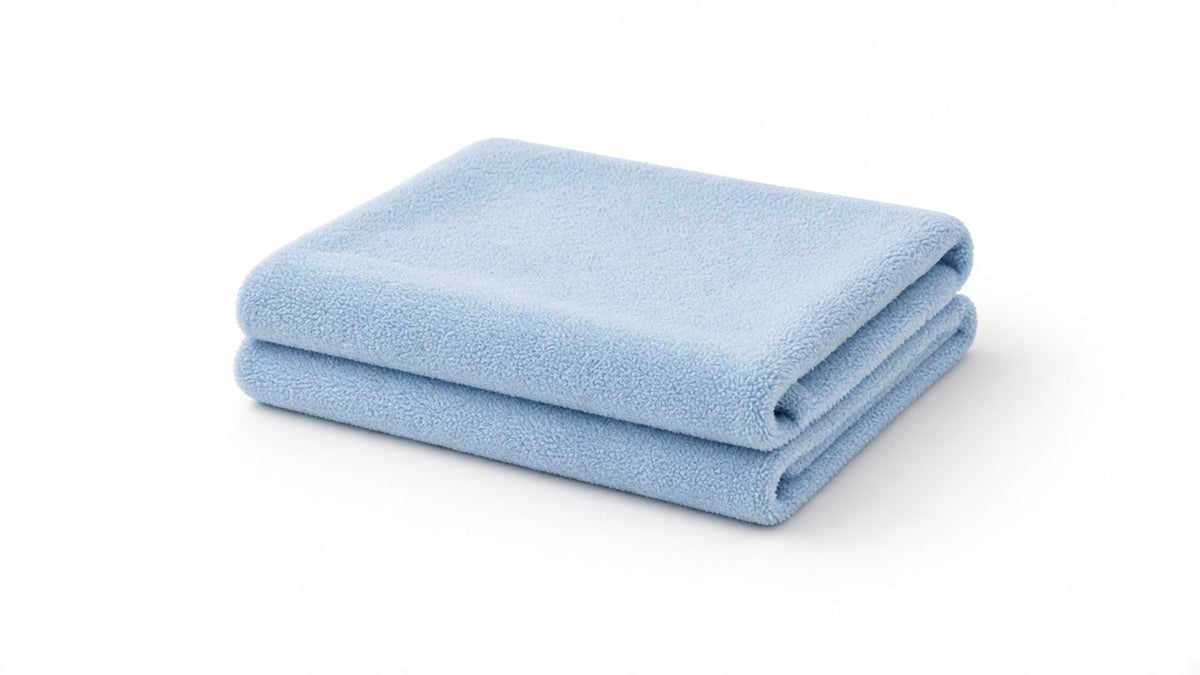 Studio product hero: microfiber pet bath towel 50x100 on white